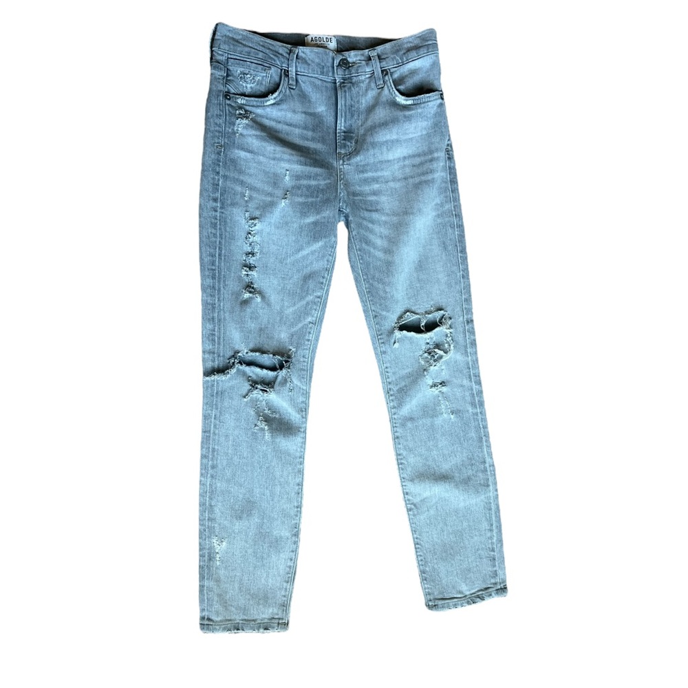 Agolde Grey Distressed Feel Good Skinny Ankle Jeans Size 25